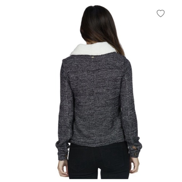 O'Neill Women's Knit Sherpa Lined Jacket Asymmetrical Zip Faux Fur Collar Medium - Picture 2 of 9